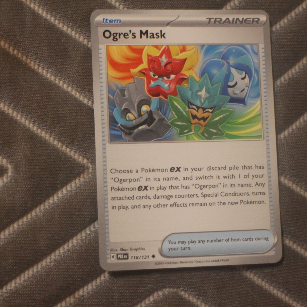 Pokemon Trainer Card - Ogre's Mask with Red, Blue, Green, and Gray